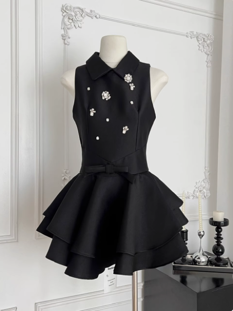 Sweet Sleeveless Studded Diamond Polo Neck Slim-Fit Puffy Birthday Short Skirt Homecoming Dress - View 4 | FashionDia
