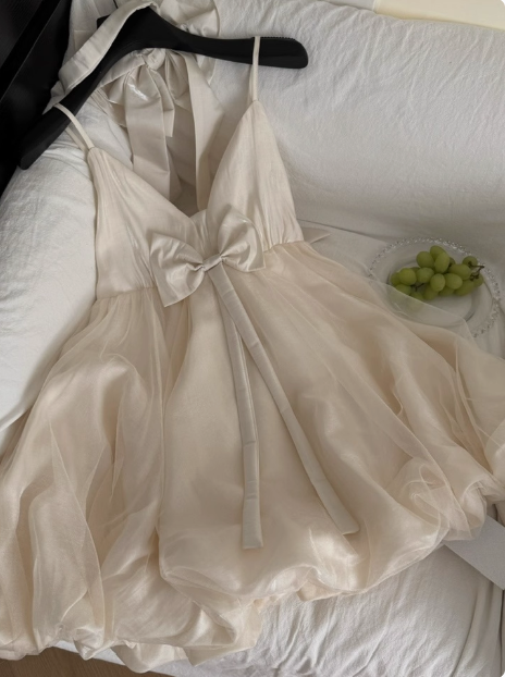 Princess Bowknot Halter Neck Sling Waist Net Tulle Puffy Birthday Party Dress Homecoming Dress