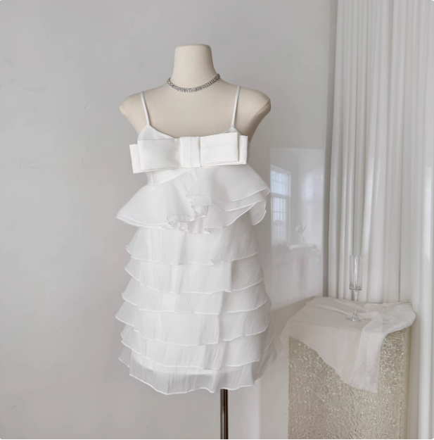 Sweet Bow Stitching Ruffle Sling Cake Birthday Skirt Homecoming Dress
