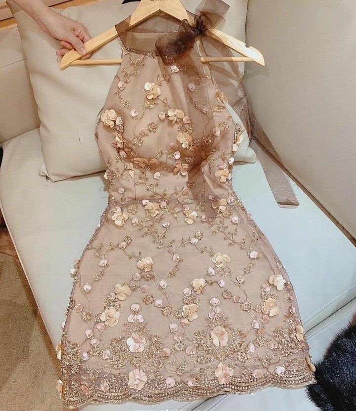 Elegant Nude Pink Halter Neck 3D Flower Mesh 16th Birthday Homecoming Dress cc4384