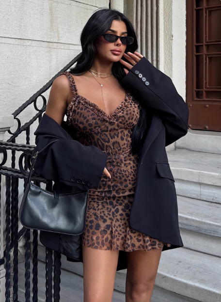 Sexy Hot Girl Ear Lace Leopard Print Low-cut V-Neck Birthday Skirt Homecoming Dress - View 2 | FashionDia