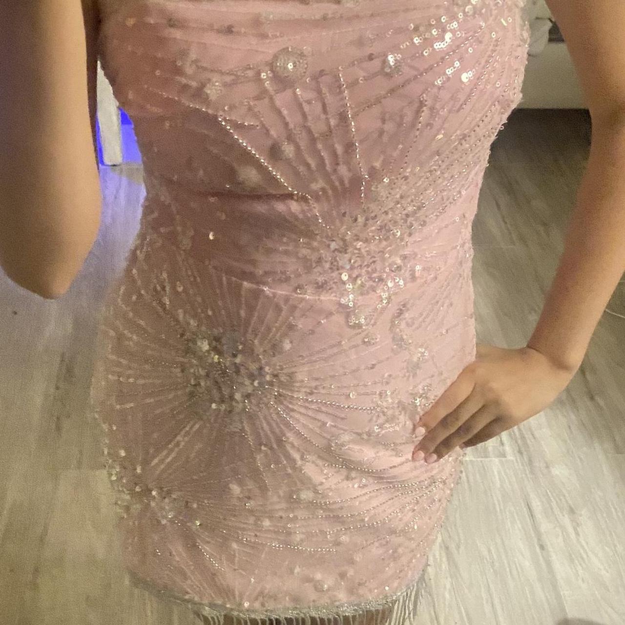 Gorgeous Pink Sequined Beaded Tassel Slim Fit 17th Birthday Homecoming Dress