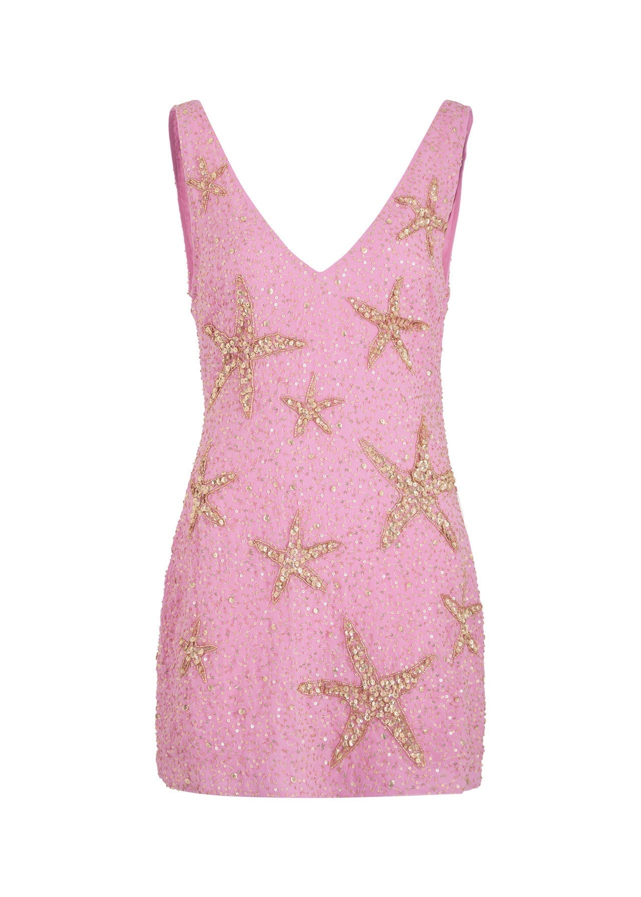 Sexy V-neck Starfish Sequins Pink Waisted Birthday Short Skirt Homecoming Dress