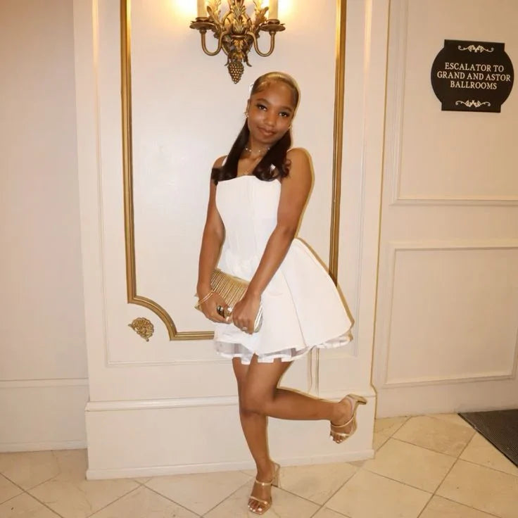 Cute Shoulder Strap A-Line Back Strappy 17th Birthday Short Skirt Homecoming Dress - View 4 | FashionDia