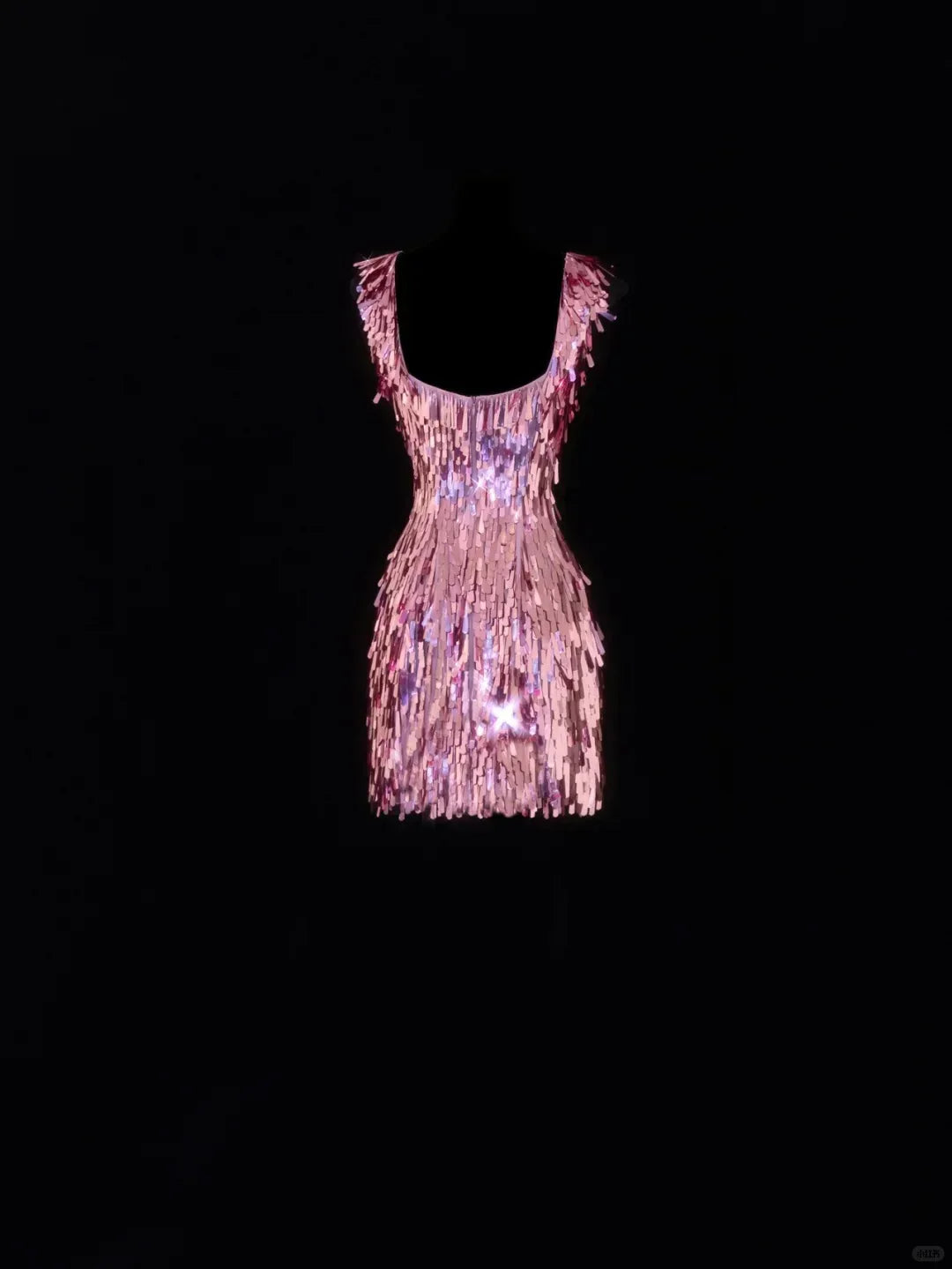 Gorgeous Pink Square Neck Sequin Tassel Slim Birthday Party Homecoming Dress