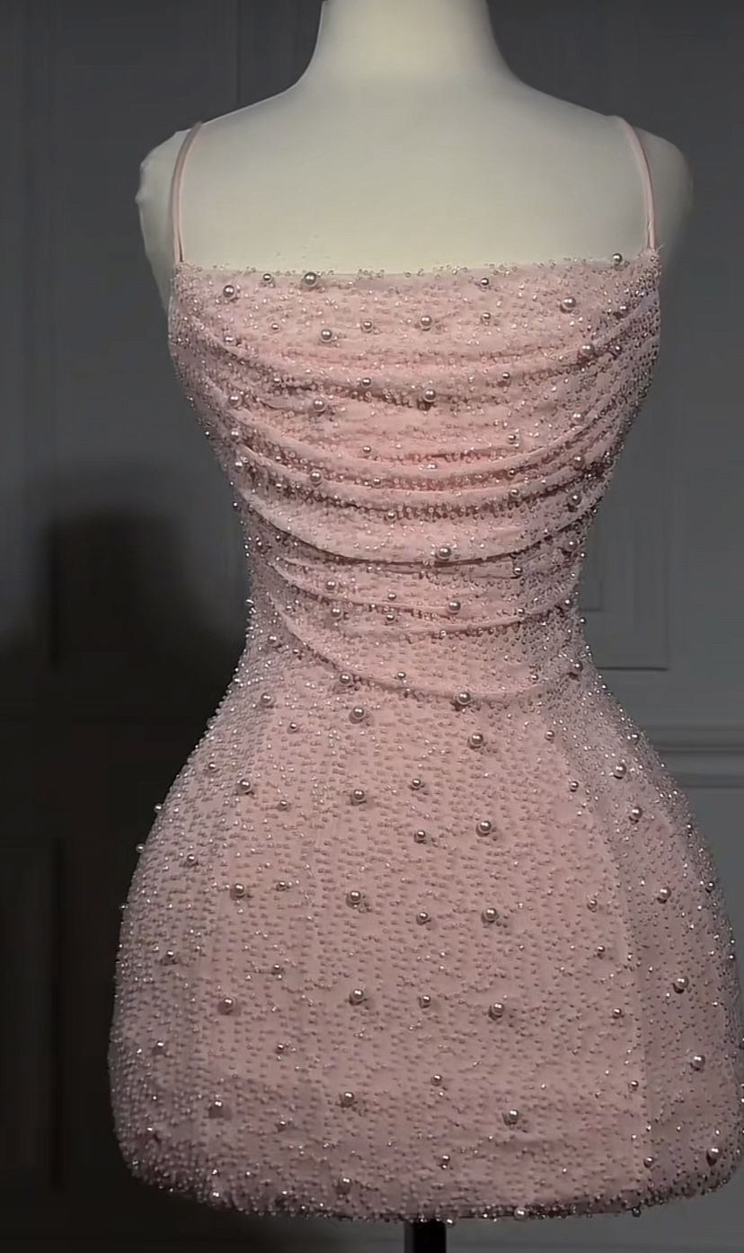 Sweet Pink Pearl Slim Fit Hip Mesh Birthday Party Homecoming Dress