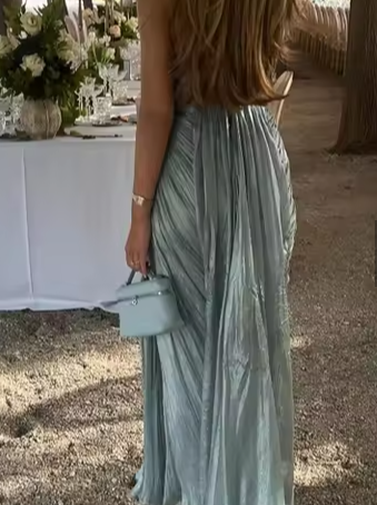 Spaghetti Straps Blue Tulle Pleated Evening Dress Elegant Prom Dress Y8195 - View 3 | VelvetHem