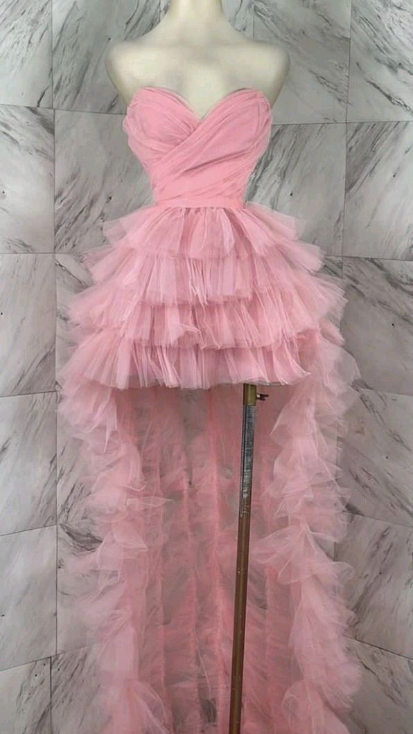 Sweet Pink Tulle Heart-shaped Neckline Short Front And Long Back Tail 17th Birthday Homecoming Dress