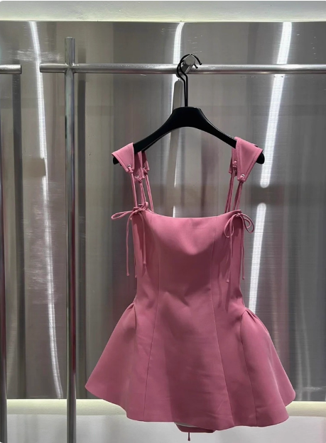 Sweet Suspender Bow Pink Waist A-line Birthday Skirt Homecoming Dress