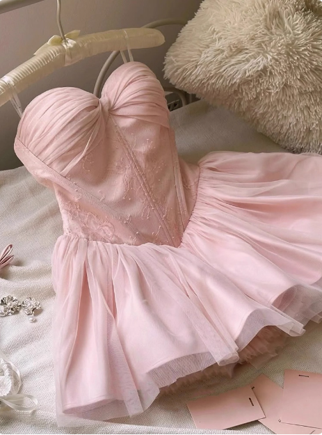 Cute Pink Tulle Birthday Tutu Homecoming Dress