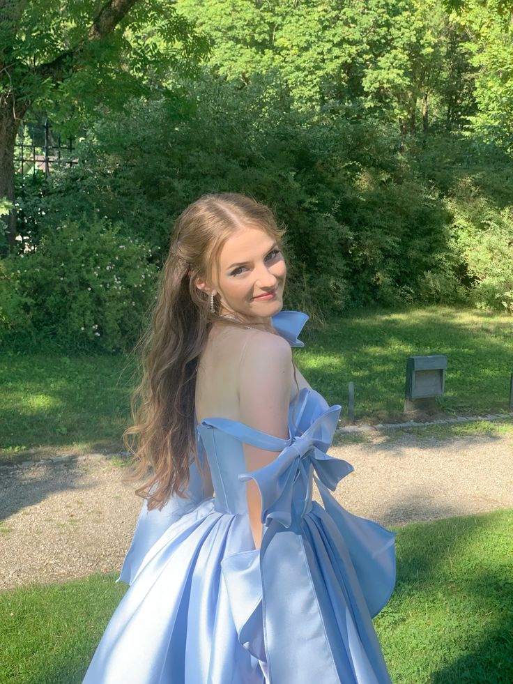 Princess Blue Lace-up Bow A-line Sweet Birthday Dress Homecoming Dress