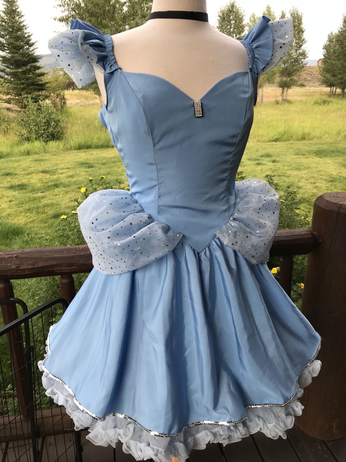 Princess Light Blue Flying Sleeve Mesh Sequined Satin A-line 16th Birthday Homecoming Dress cc4413