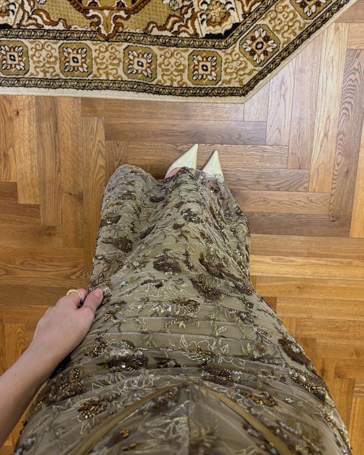 Vintage Olive Gold-Brown Mermaid Spaghetti Strap Sequined Embroidered Long Prom & Evening Dress - View 4 | FashionDia