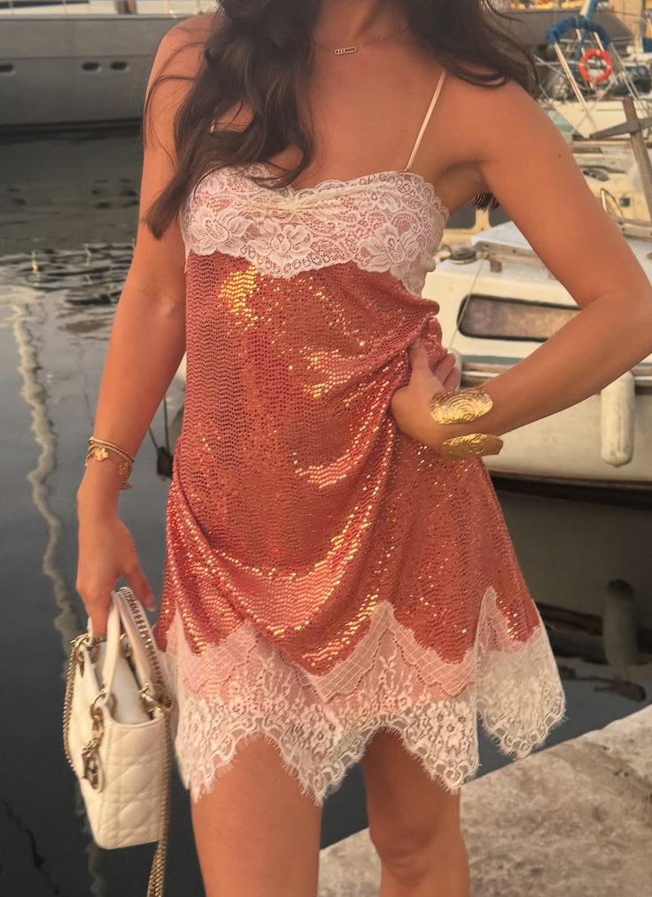 Sweet Pink Spaghetti Strap Sequined Lace Irregular Birthday Party Homecoming Dress cc4431