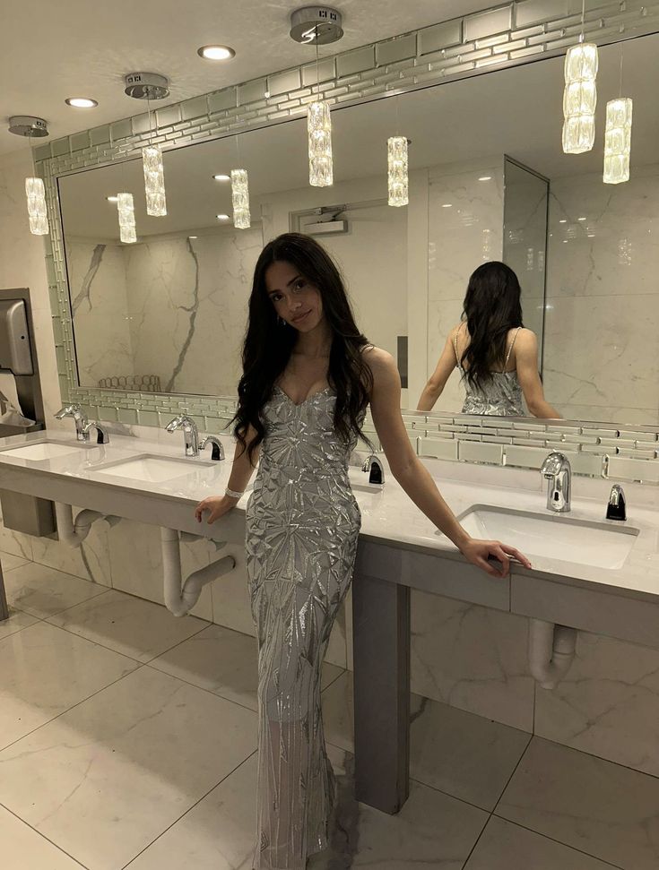 Luxurious Silver-Grey Mermaid Spaghetti Strap Geometric Sequin Long Prom Dress Evening Dress - VelvetHem