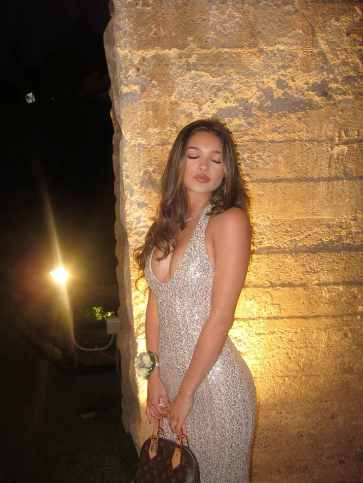 Glamorous Silver Mermaid Halter Neck Deep V Sequin Long Prom & Evening Dress - View 4 | FashionDia