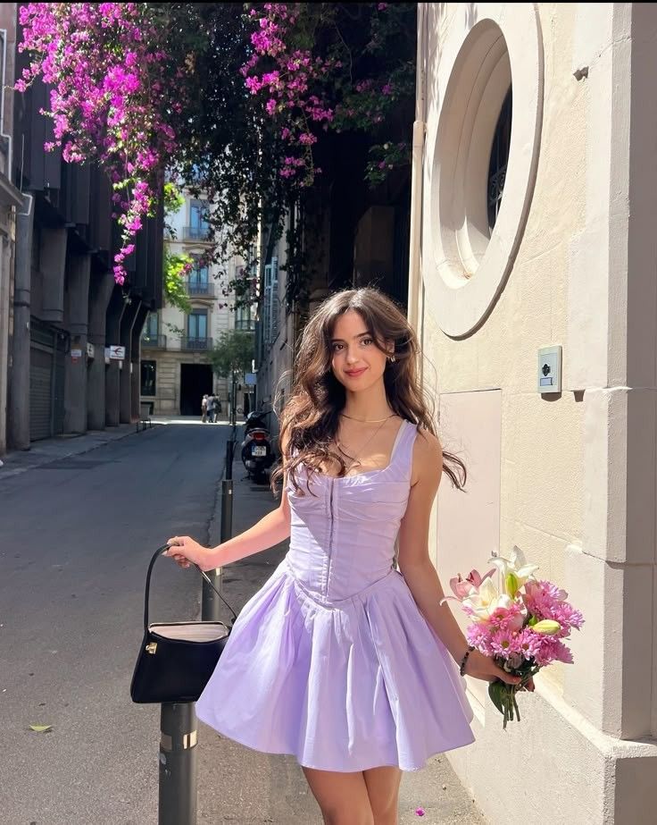 Sweet Lavender Square Neck Waist A-line 17th Birthday Homecoming Dress