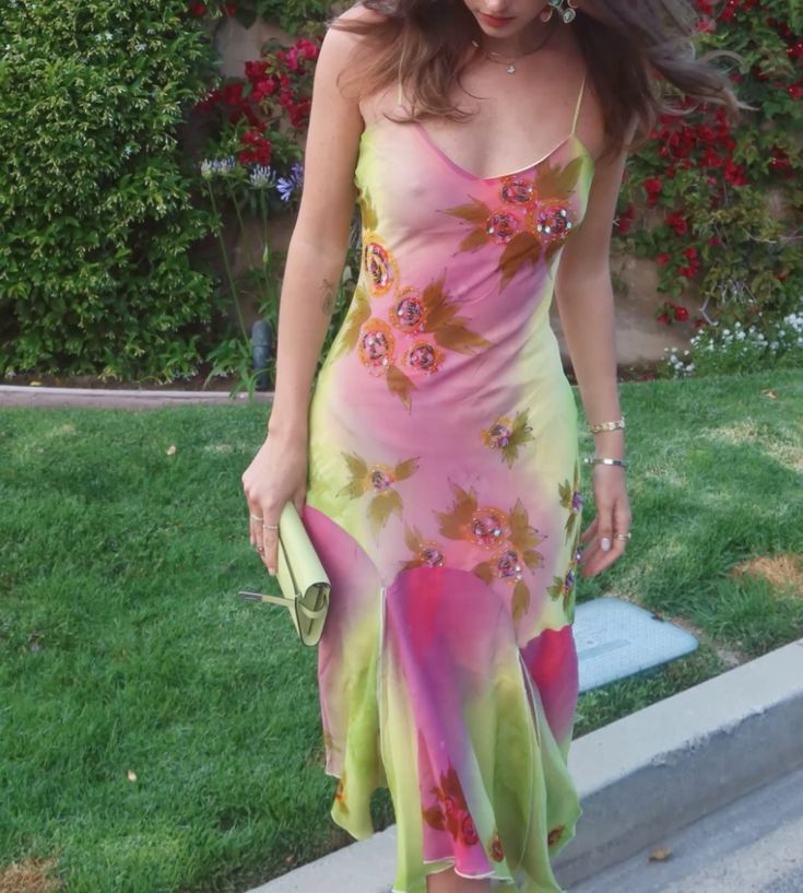 Vintage Gradient Slim-Fit V-Neck Thin Strap Asymmetrical Hem Chiffon Long Prom Dress Evening Dress