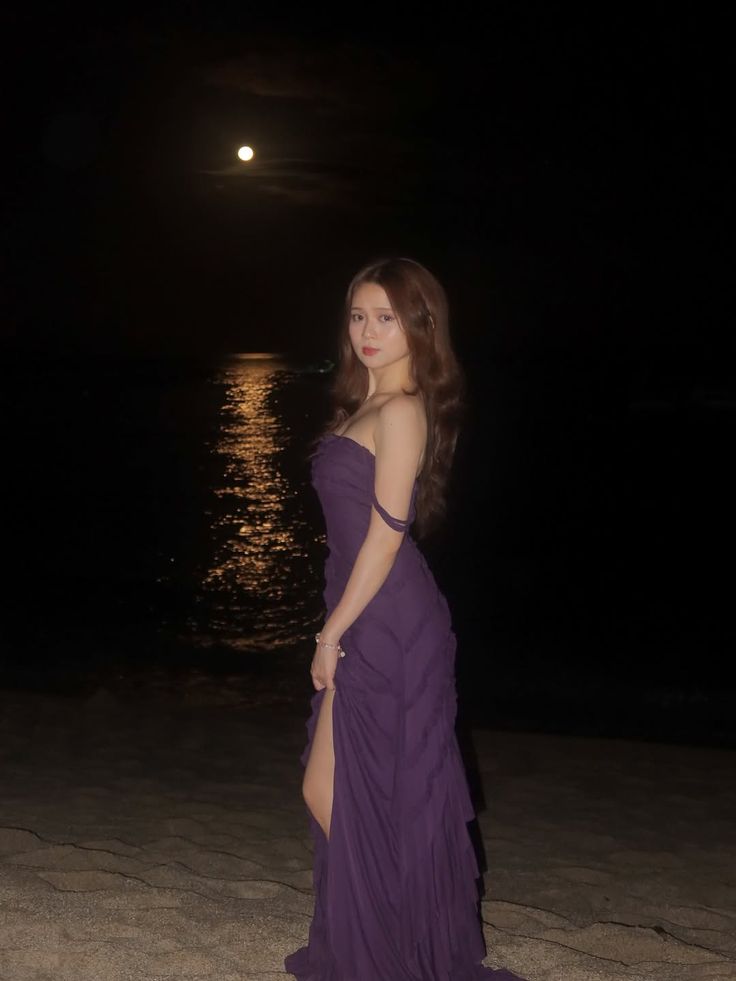Elegant Deep Purple Slim-Fit Off-the-Shoulder High-Slit Ruched Texture Chiffon Long Prom & Evening Dress - View 3 | FashionDia