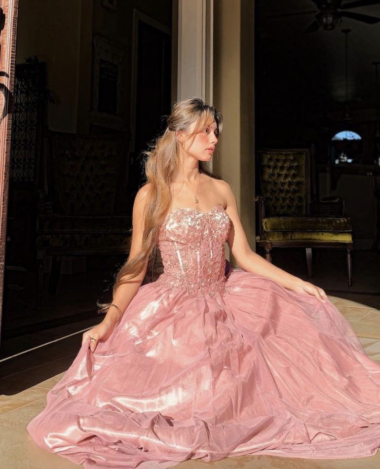 Princess Pink A-Line Sweetheart Neck Lace Luminous Tulle Long Prom & Evening Dress - View 2 | FashionDia