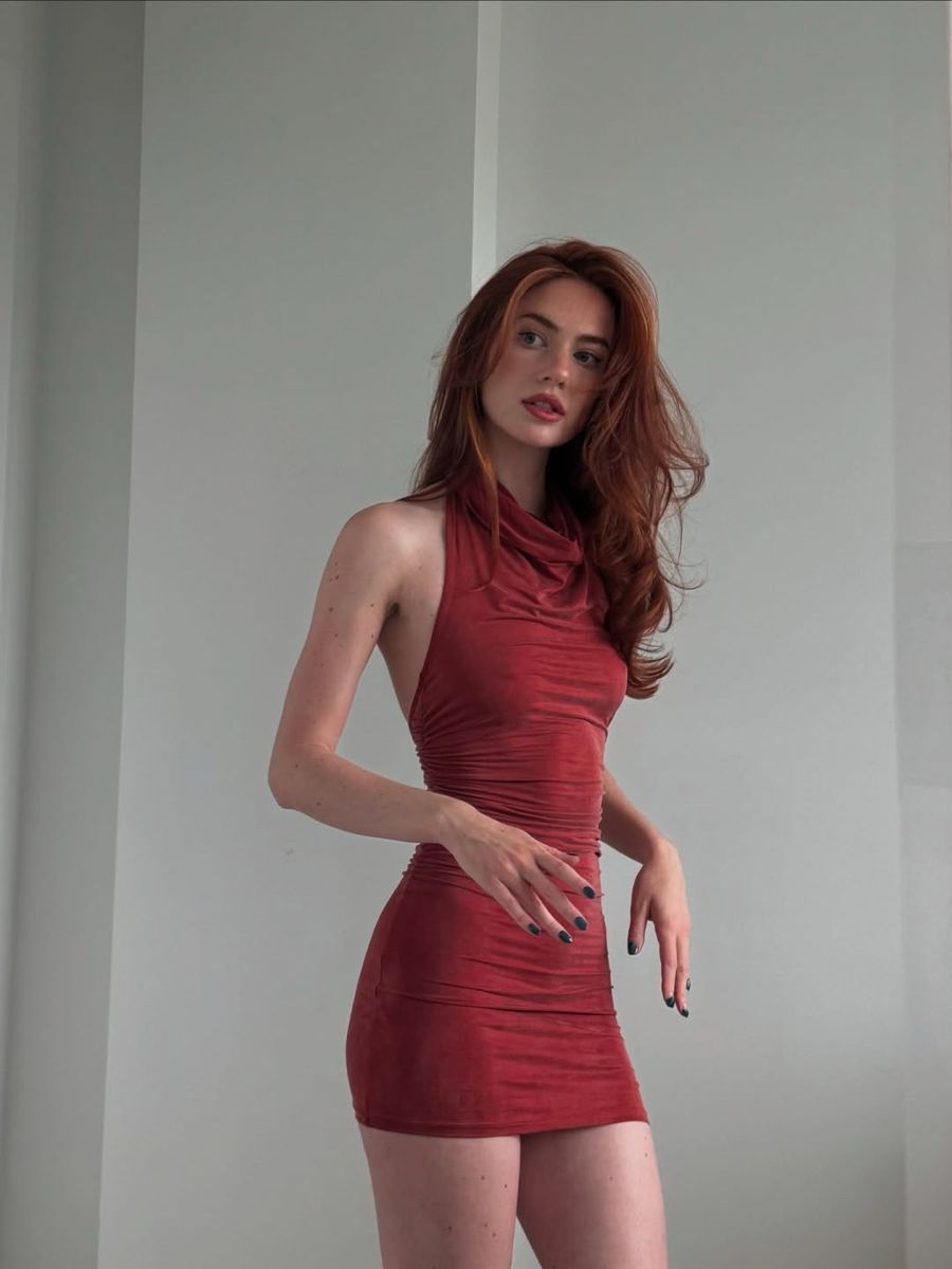Elegant Brick Red High Collar Open Back Slim Hip Birthday Party Homecoming Dress - View 4 | FashionDia