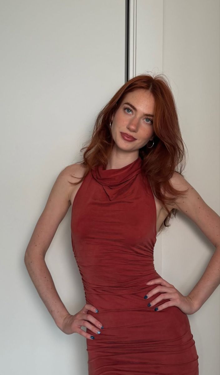 Elegant Brick Red High Collar Open Back Slim Hip Birthday Party Homecoming Dress - View 6 | FashionDia