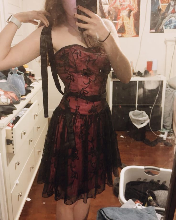 Retro Red And Black Tube Top Lace Pattern A-line Birthday Party Homecoming Dress