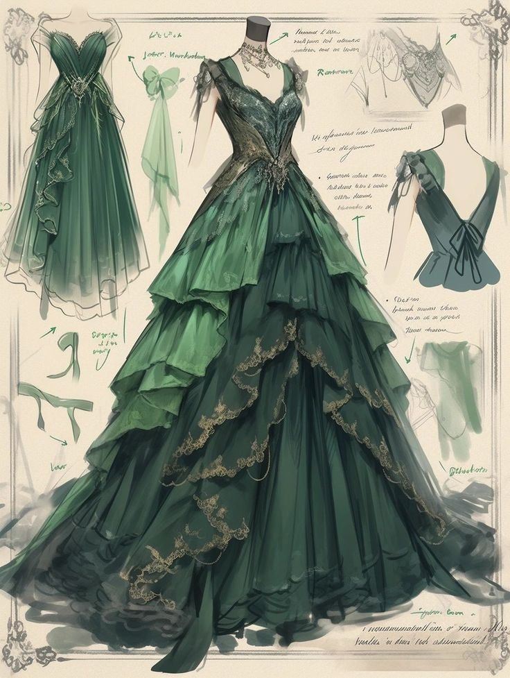 Vintage Emerald Green A-line Lace Layered Tulle Train Prom Dress Evening Dress