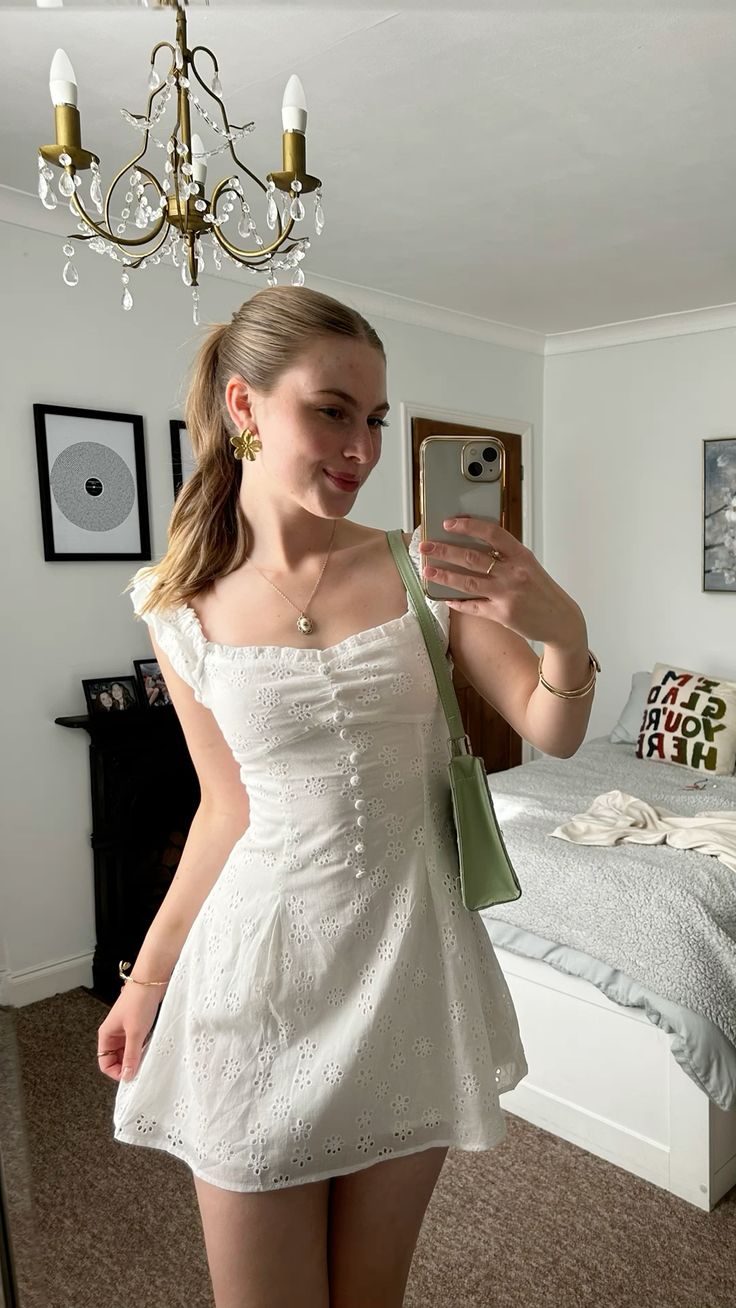 Sweet White Ruffled Hollow Small Pattern Button Waist Mini 17th Birthday Homecoming Dress
