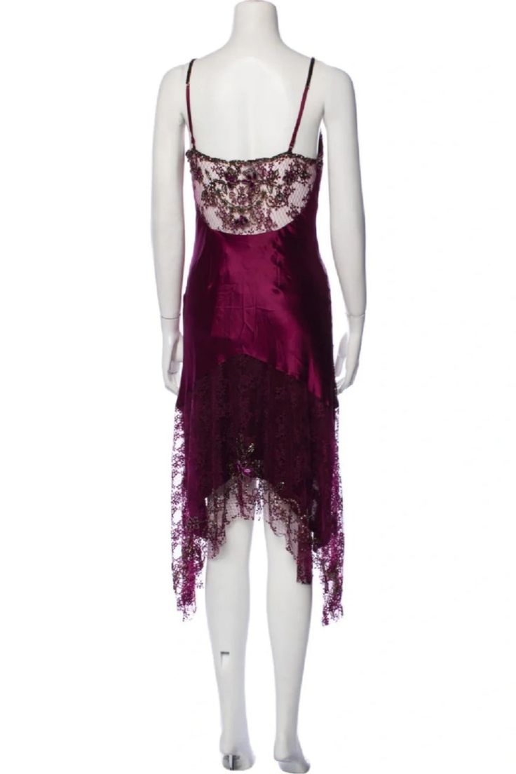 Vintage Plum Spaghetti Strap V-Neck Beaded Lace Satin Prom Dress Evening Dress