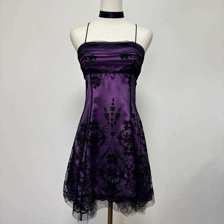 Retro Purple Bottom With Black Pattern Lace And Satin A-line Birthday Party Homecoming Dress