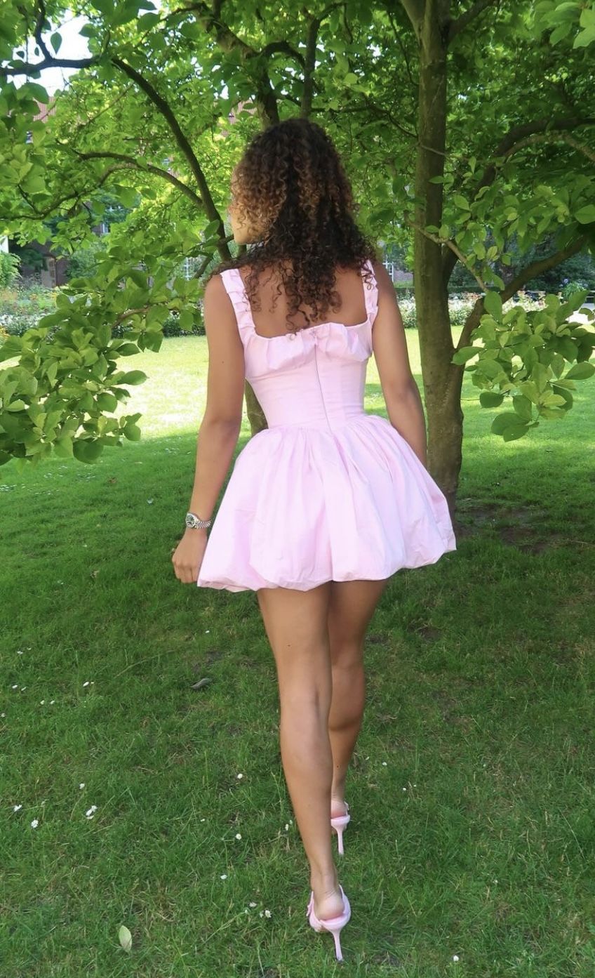 Sweet Retro Light Pink Square Neck Bud 17th Birthday Homecoming Dress