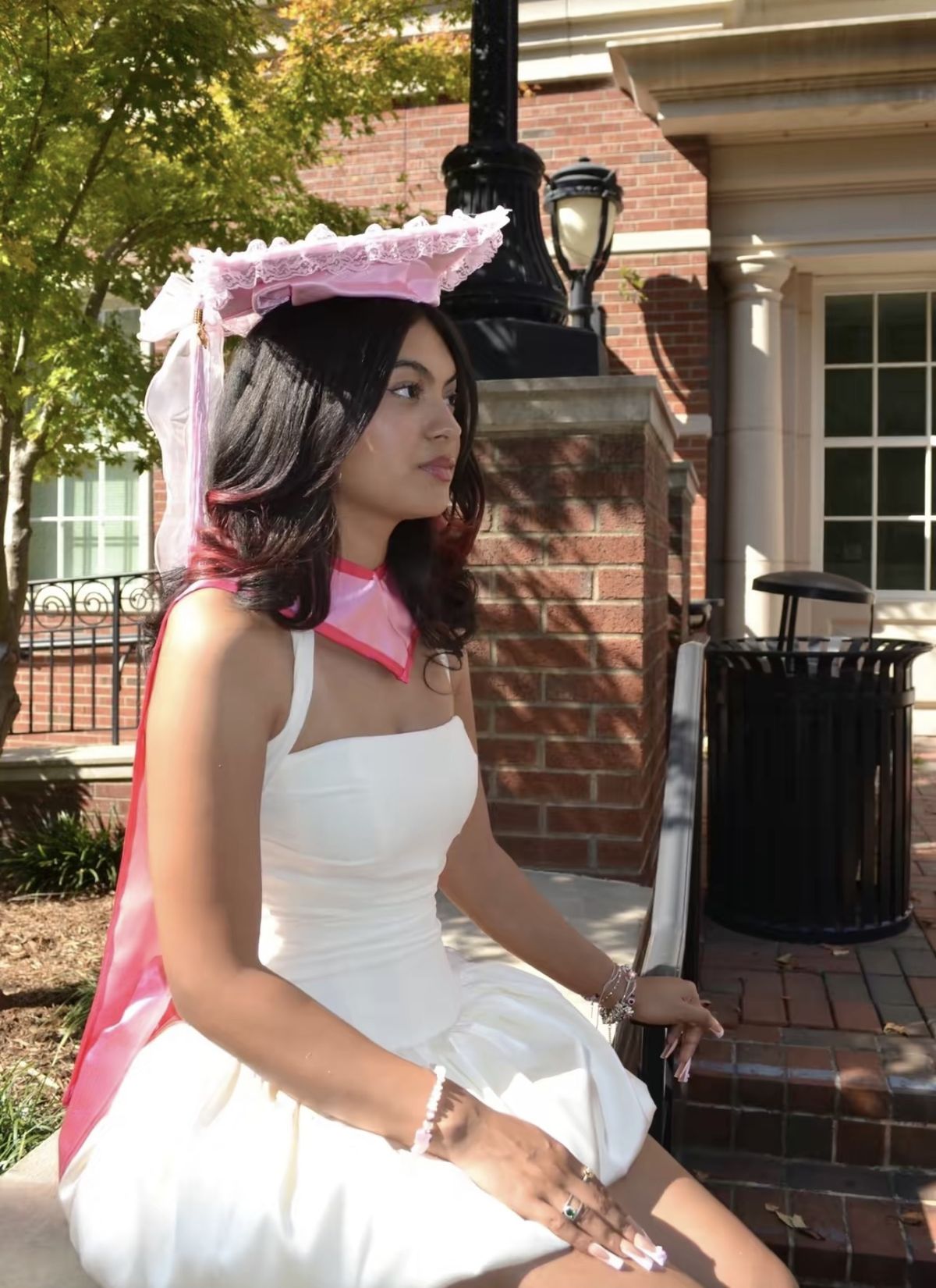 Sweet White And Pink Big Bow Long Ribbon Bud Satin Graduation Dress Homecoming Dress cc4681