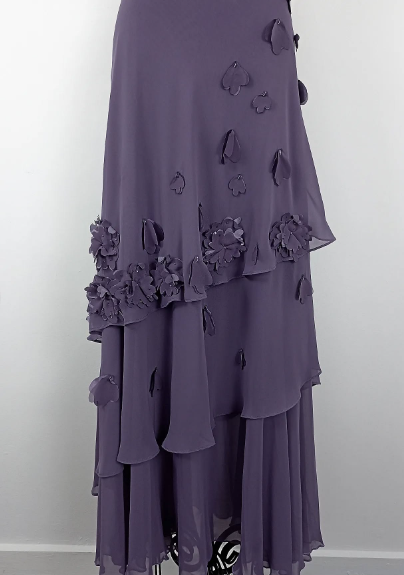 Pretty Purple Halter V-Neck 3D Floral Layered Irregular Chiffon Long Prom Dress Evening Dress
