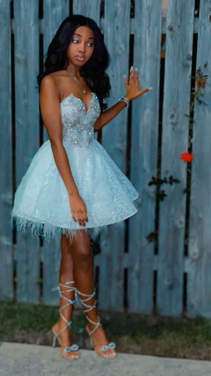 Sweet Princess Light Blue Tube Top Sequined Feather A-line 17th Birthday Homecoming Dress