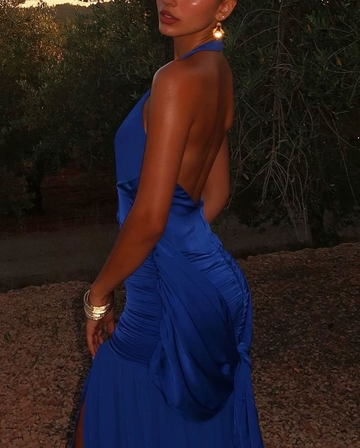 Sexy Halter Backless Blue Long Prom Evening Dress Y7889 - VelvetHem