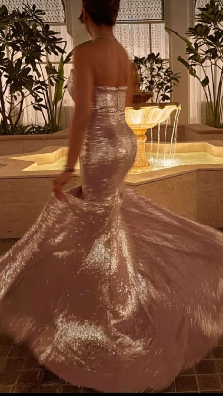 Sparkling Pink Strapless Mermaid Sequin Train Prom Dress