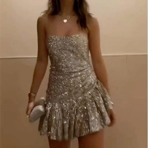 Shining Silver Strapless Sequined Asymmetrical Skirt Short Birthday Homecoming Dress
