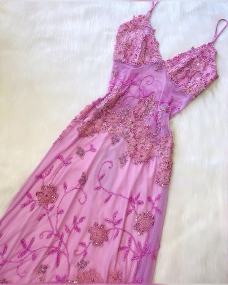 Sparkly Tulle Lace Beaded Prom Dress Pink Party Evening Gown