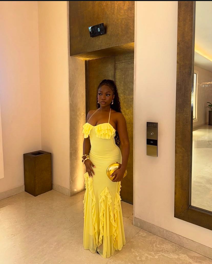 Sexy Yellow Mermaid Ruffle Chiffon Long Prom Dress Evening Dress