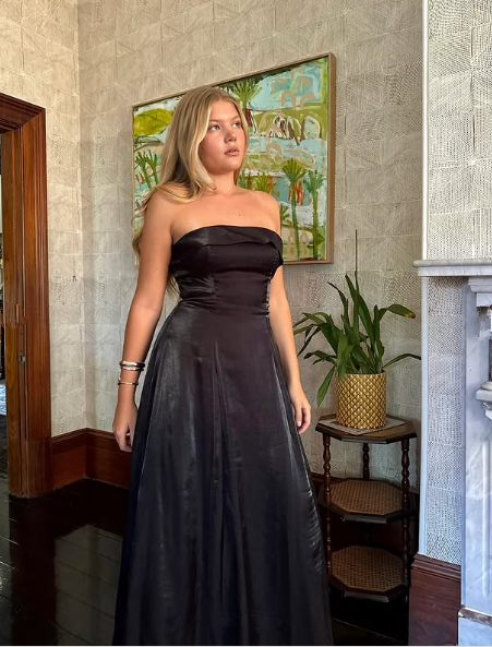 Simple Black Strapless A Line Evening Dress Long Prom Dress Y8303 - View 3 | VelvetHem