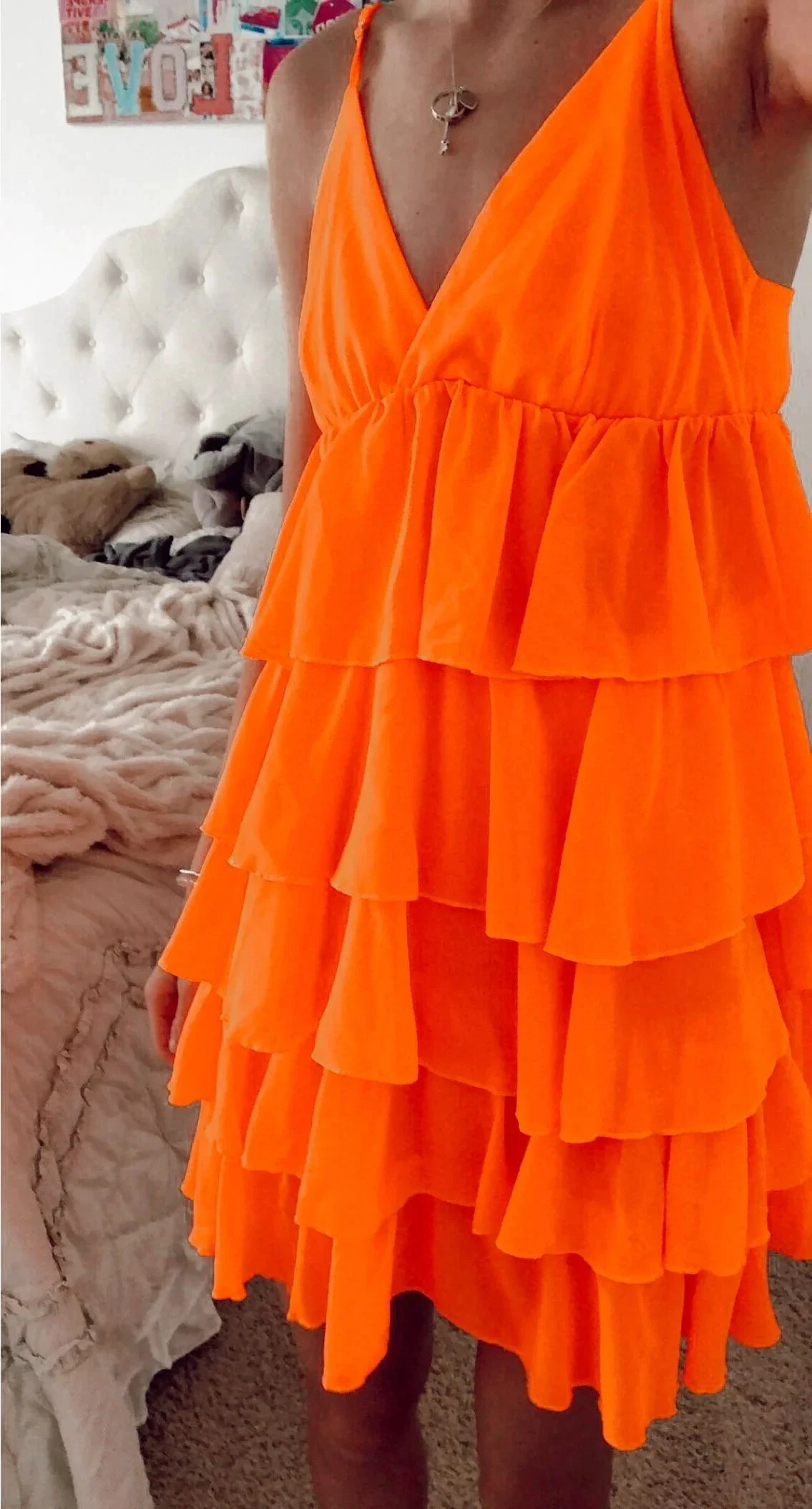 A-line V Neck Orange Homecoming Dress Orange Party Dress (ZD12759)