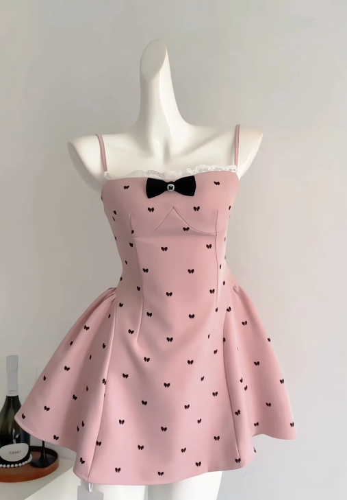 Cute Spaghetti Straps Pink A Line Satin Vacation Dresses Short Birthday Dress