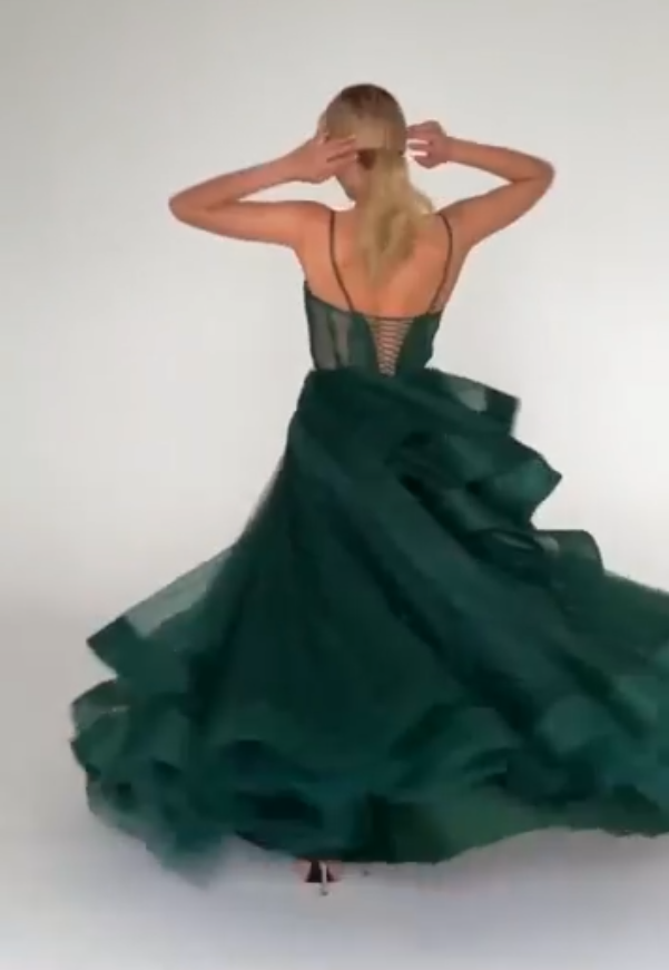 Sparkly Evening Dress Green Corset A-line Evening Gown Y6339 - View 8 | VelvetHem