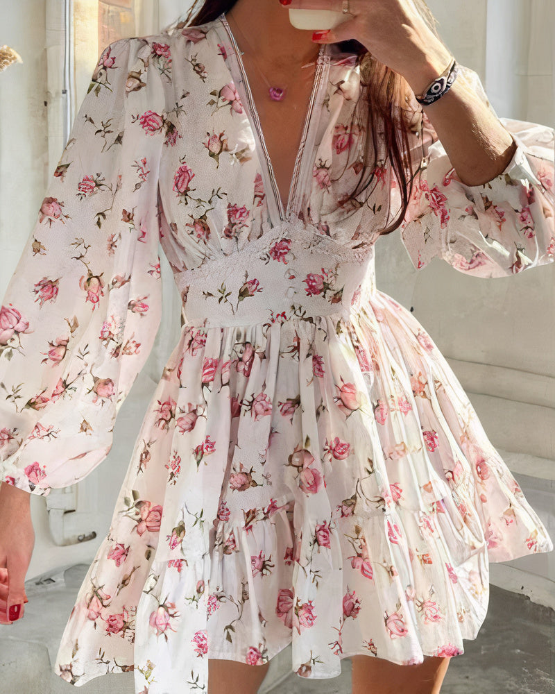 Yamel Timeless White Summer Dress with Floral Print Chic Silhouette Collection