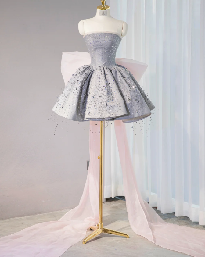 Charming Strapless Short A Line Birthday Dress Gray Homecoming Dress