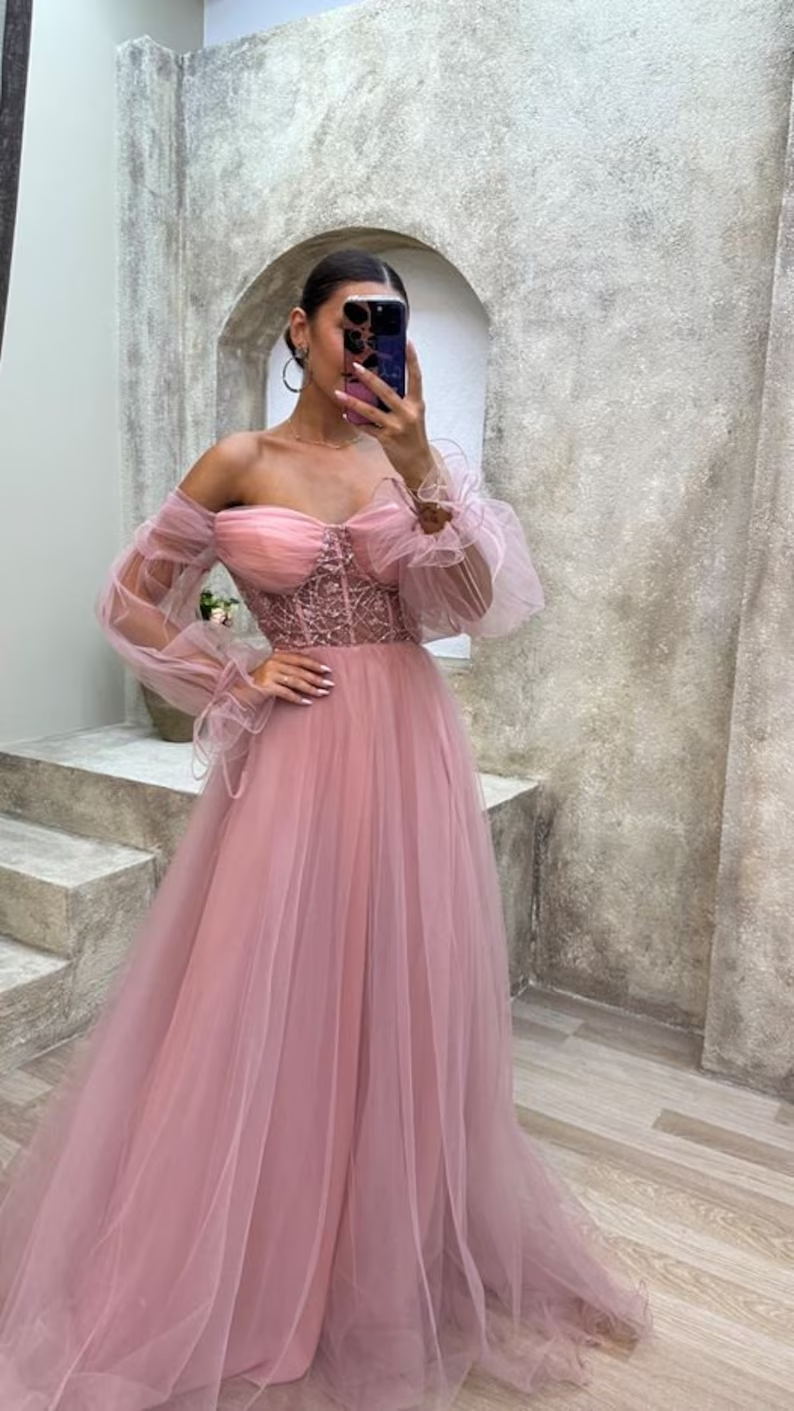 Strapless mint green corset tulle dress prom dress evening gown Y4912 - View 5 | VelvetHem