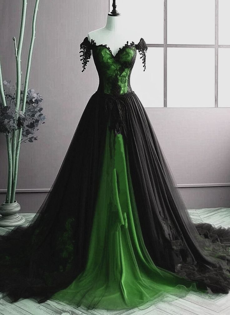 Unique Off The Shoulder Green A-line Sweetheart Tulle Long Party Dress Evening Dress Y7795 - VelvetHem
