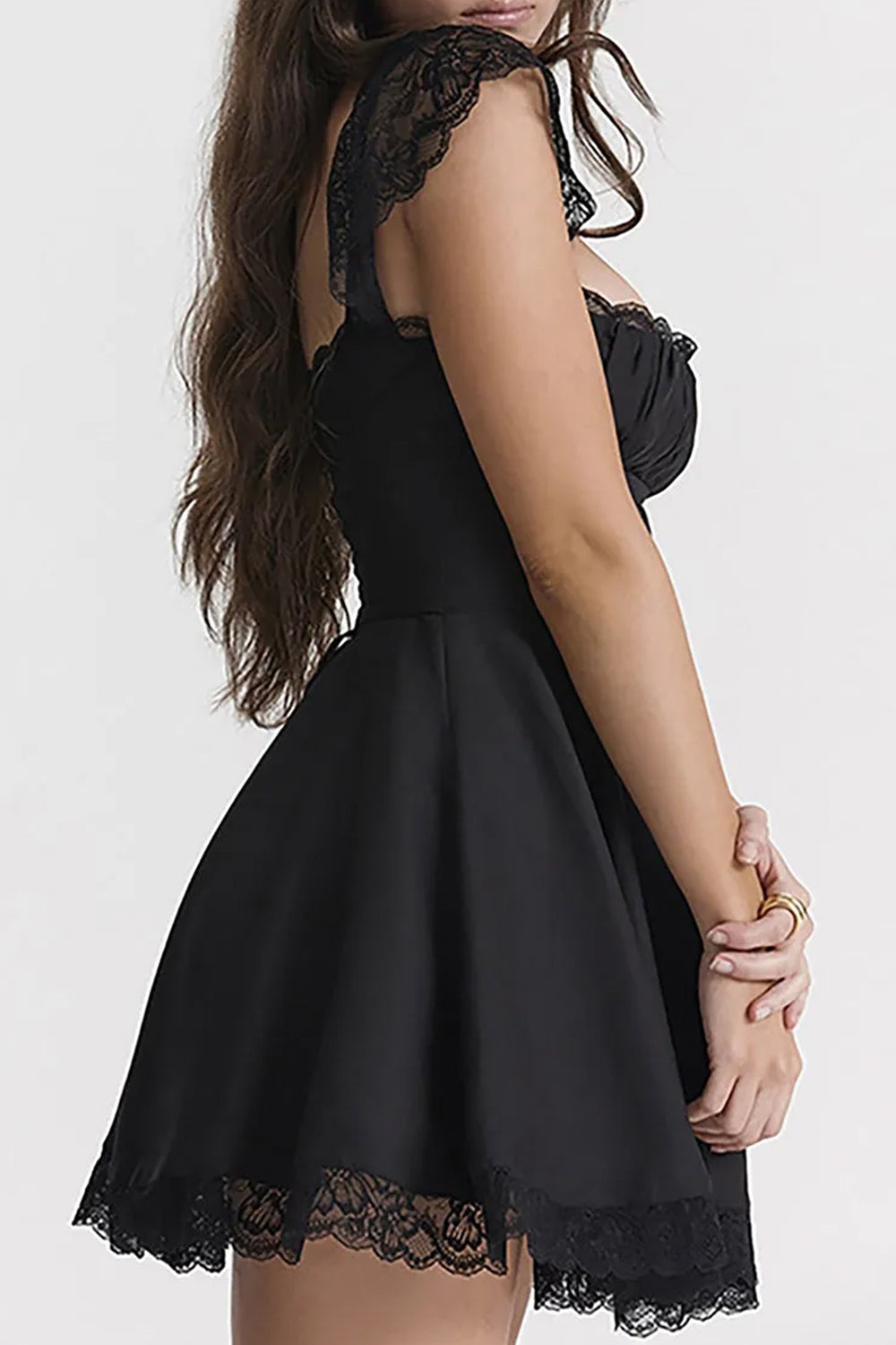 Cute A-Line Square Neck Lace Cap Sleeves Little White Graduation Dress