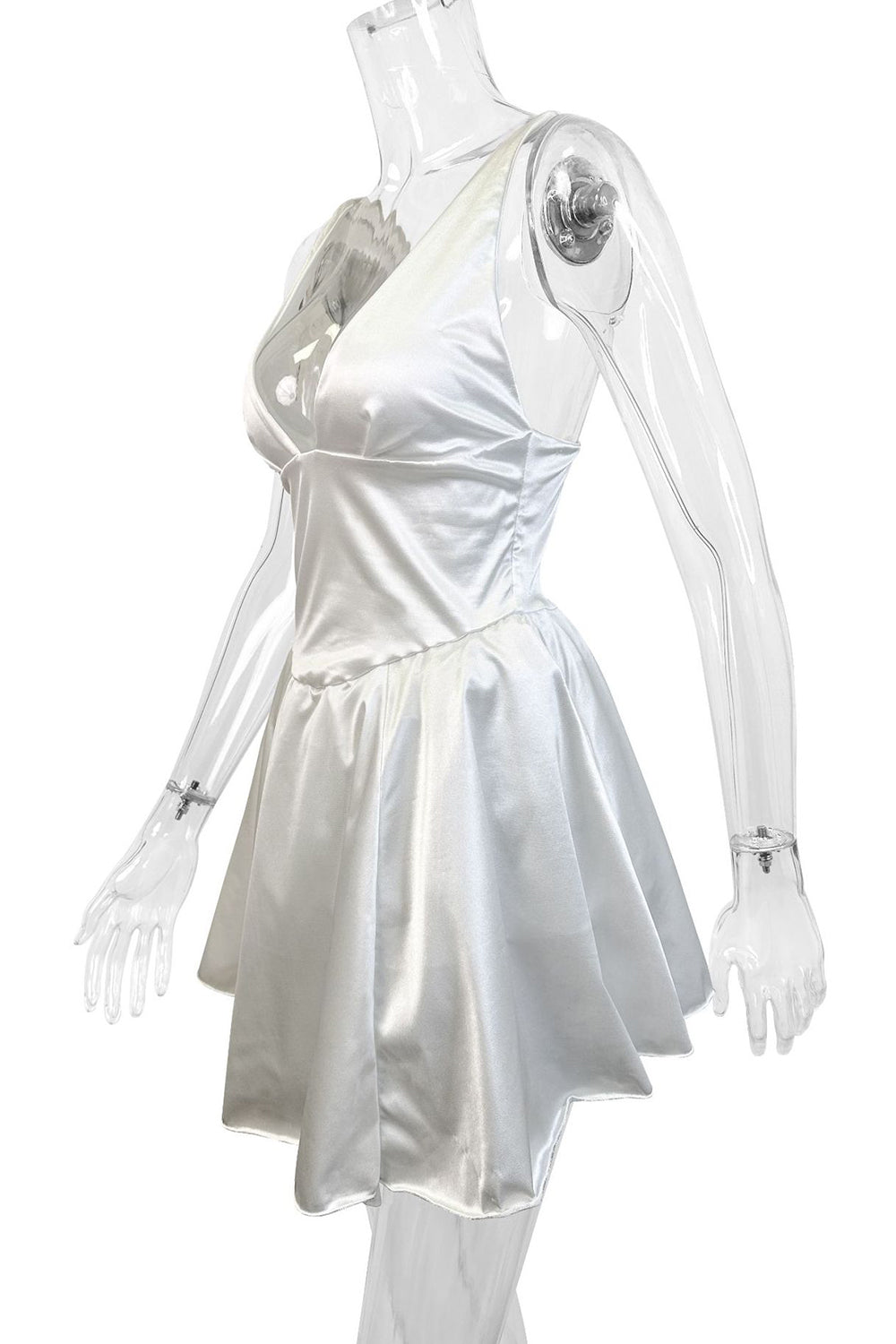 Cute A-Line V-Neck Short Mini Little Satin White Graduation Dress
